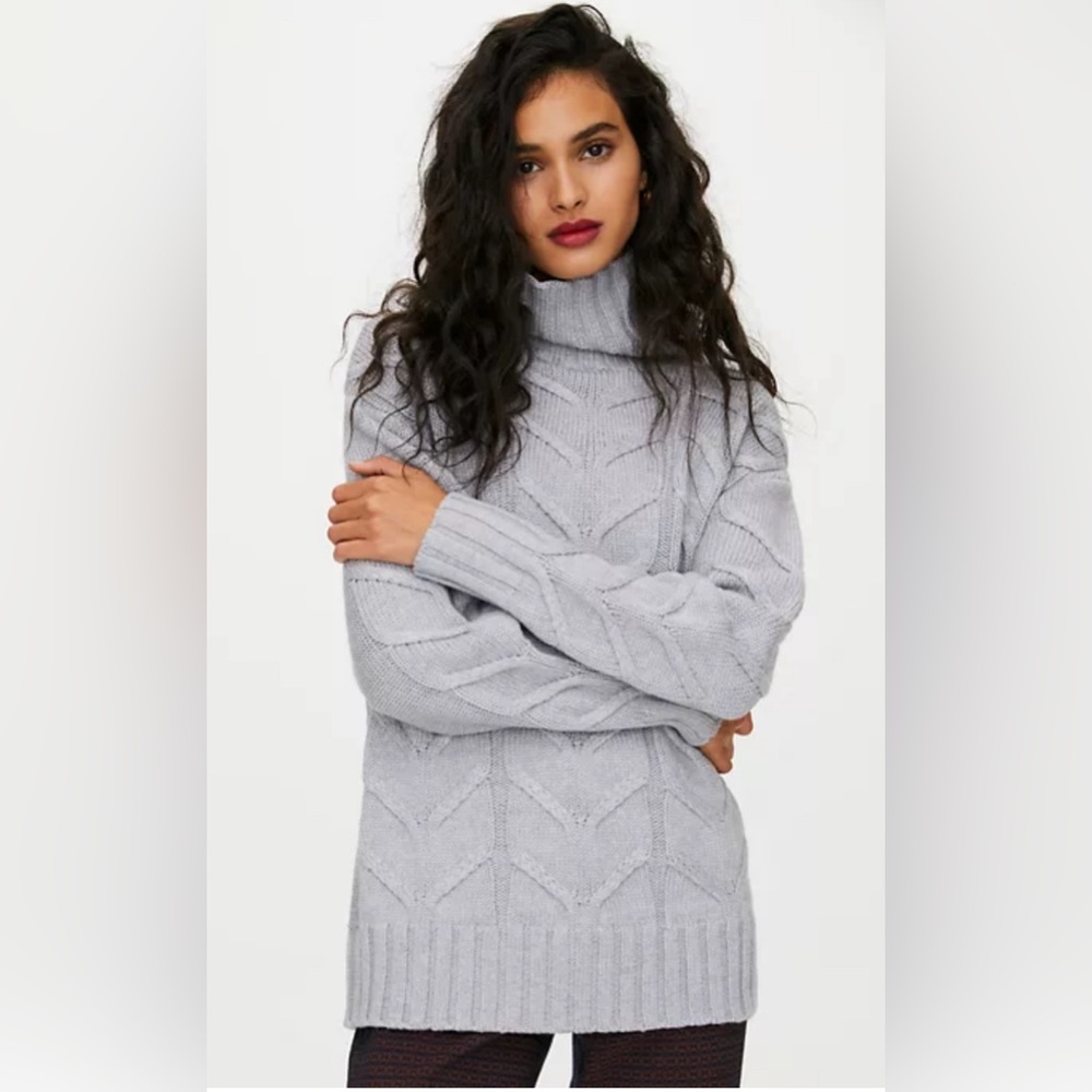 Aritzia Wilfred Green Cable Knit Green Champeux Turtleneck